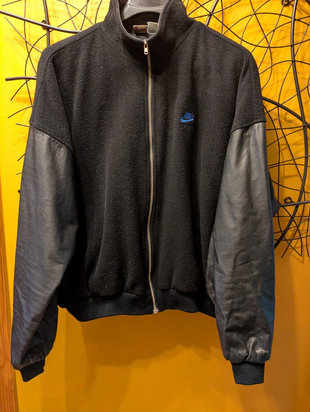 Vintage 90s Nike Air Full-Zip Fleece Bomber Jacket - Leather Sleeves